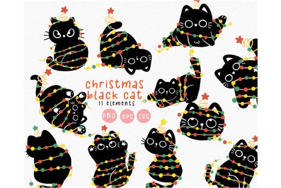 Christmas Black Cat with Lights SVG