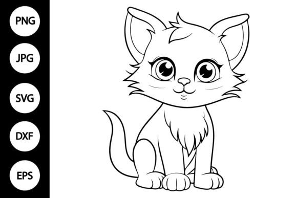 Outline Cute Cat SVG, Coloring Page